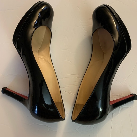Christian Louboutin Simple Pumps Black Patent Leather Heels Size 37 1/2 or 7.5 - Picture 2 of 15